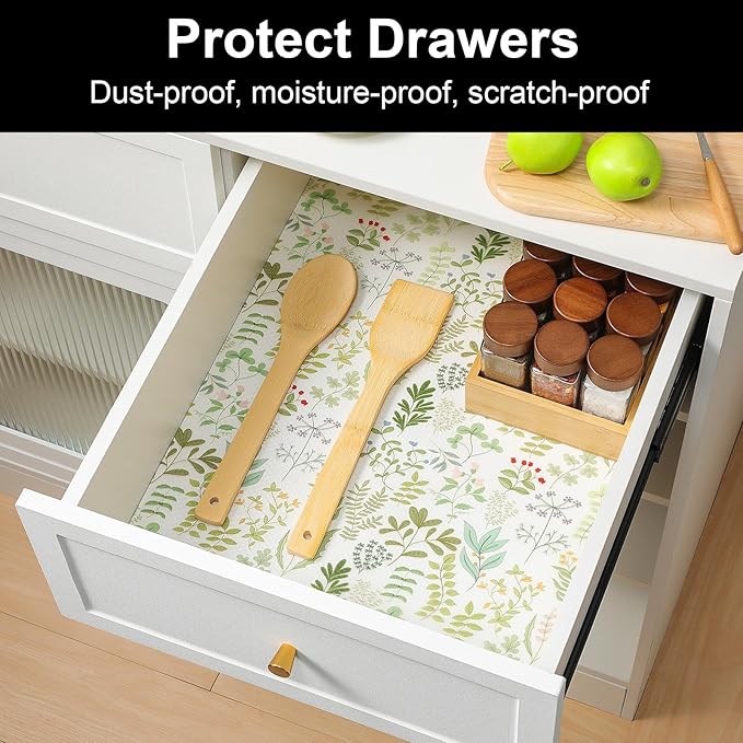 Cooyes Shelf Liner Drawer Liners, Shelf Liners for Kitchen Cabinets, Non-Adhesive Cabinet Liner, EVA Waterproof Non-Slip Refrigerator Liners for Kitchen Drawers（23.6" W x 118" L）