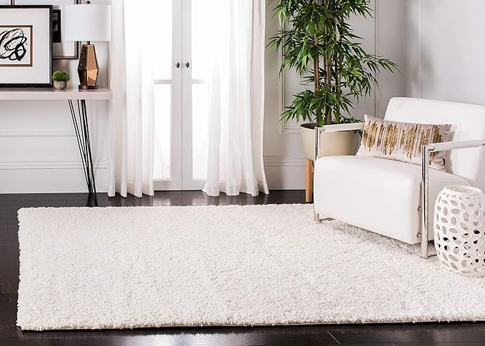 SAFAVIEH Fontana Shag Collection Area Rug - 5'3" x 7'6", Ivory, Solid Design, Non-Shedding & Easy Care, 2-inch Thick Ideal for High Traffic Areas in Living Room, Bedroom (FNT800A)
