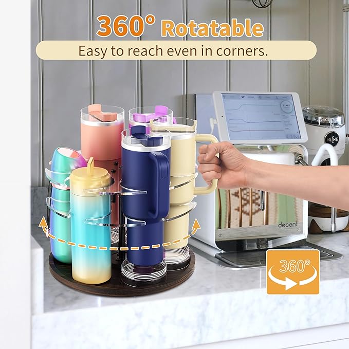 Water Bottle Organizer for Stanley 20/30/40oz, Acrylic Rotating Tumbler Organizer Holder Lazy Susan, Vintage Water Bottle Storage for Kitchen Cabinets, Convenient Stanley Cup Accessories