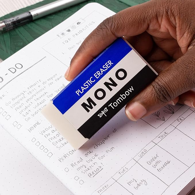 TOMBOW 57332 Mono Eraser, White, Jumbo, 1 Pack. Cleanly Removes Marks Without Damaging Paper