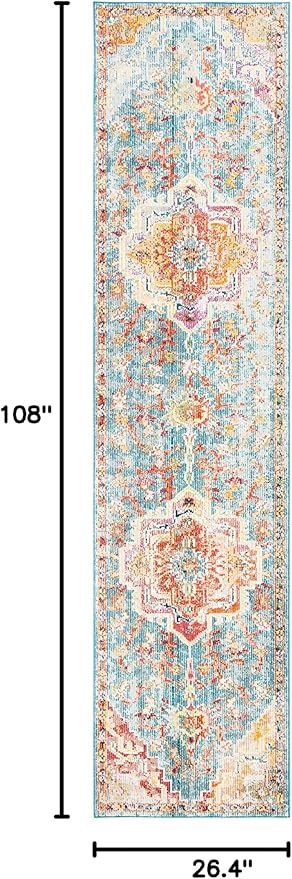 SAFAVIEH Crystal Collection Runner Rug - 2'2" x 9', Orange & Teal, Medallion Distressed Design, Non-Shedding & Easy Care, Ideal for High Traffic Areas in Living Room, Bedroom (CRS501K)