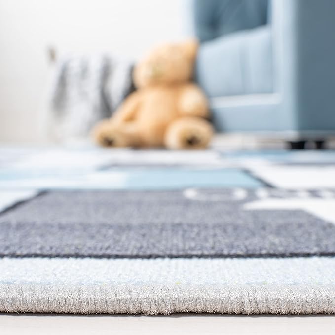 SAFAVIEH Washable Rug Kids Playhouse Collection - 2'2" x 6' Runner, Grey & Blue, Slip Resistant & Easy to Clean, Ideal for Kids Room, Playroom, Nursery, Boys & Girls Room (KPH226F)