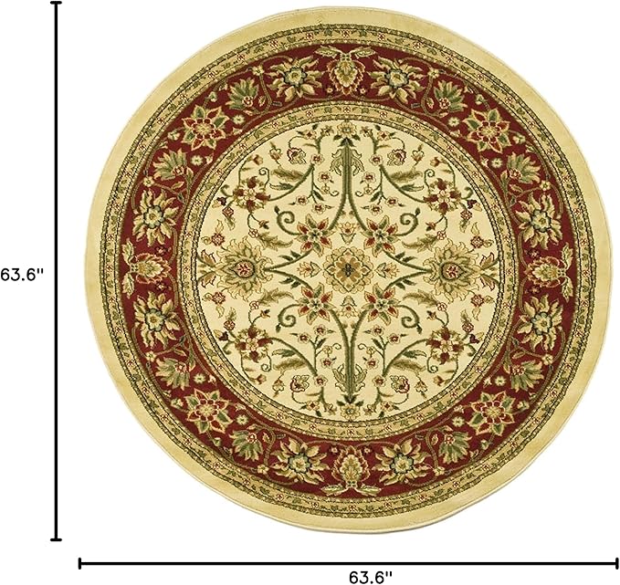 SAFAVIEH Lyndhurst Collection Area Rug - 5'3" Round, Ivory & Red, Traditional Oriental Design, Non-Shedding & Easy Care, Ideal for High Traffic Areas in Living Room, Bedroom (LNH212K)