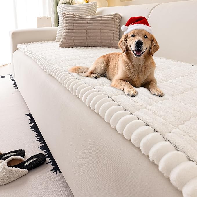 Couch Cover for Dogs Washable,Non Slip Fuzzy Durable Couch Covers for 3 Cushion Sofa Pet Friendly Sofa Cover Dog Thick Soft Slipcovers Protector Couches Mat Bed (White, 27.6" x 70.9"/70 x 180cm)