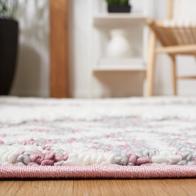 SAFAVIEH Moroccan Tassel Shag Collection Accent Rug - 3' x 5', Pink & Ivory, Non-Shedding & Easy Care, 2-inch Thick Ideal for High Traffic Areas in Entryway, Living Room, Bedroom (MTS652U)