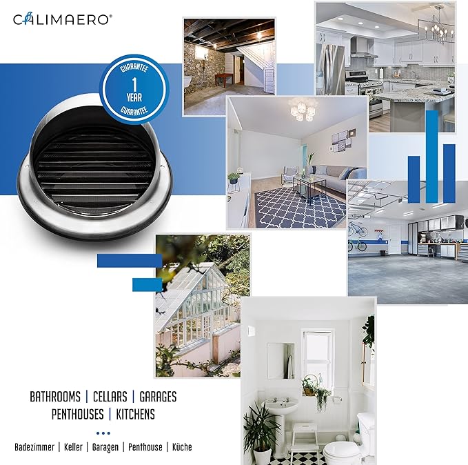 calimaero® KWG 6 inch Round Stainless Steel Outdoor Dryer Vent Covers Ventilation Grill Hood with Rubber Seal Fits only with Metal Ducts