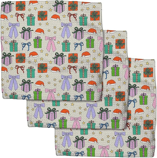 GEOMETRY Holiday Kitchen Dish Cloths - Quick Dry Dishcloths for Kitchen - Premium Dish Rags with Geoweave - 3-Pack Set (Wrapped Up, 10"x10")