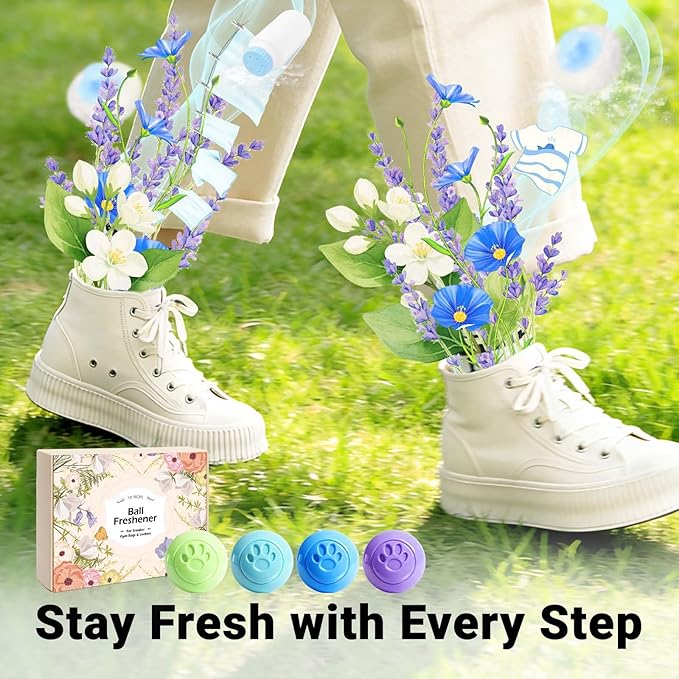 STRN Sneaker Deodorizer Balls 12 Packs, Linen & Lavender & Jasmine & Baby powder Scent Shoe Odor Elimination Long-lasting Freshness Scented Plastic Ball for Sneakers Gym, Bags, Cars and Small Spaces