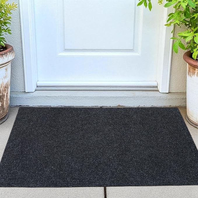 iCustomRug Ribbed Entryway Door Mat – 3'x9' Black, Indoor/Outdoor, Non-Slip TPR Rubber Backing, Low-Profile All-Weather Carpet, Non-Shedding & Easy Care, Utility Rug Ideal for High Traffic Areas