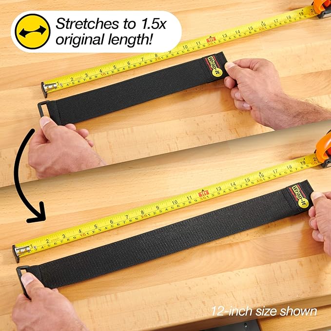 Super-Stretch Wrap-It Storage Straps - 12" (8-Pack) Orange - Elastic Hook and Loop Cinch Straps Extension Cord Organizer Hose and Cables Wraps