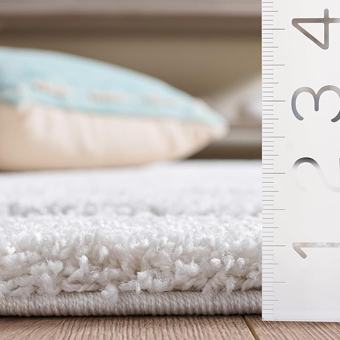 SAFAVIEH Florida Shag Collection Area Rug - 4' Round, Creme & Creme, Border Design, Non-Shedding & Easy Care, 1.2-inch Thick Ideal for High Traffic Areas in Living Room, Bedroom (SG454-1111)