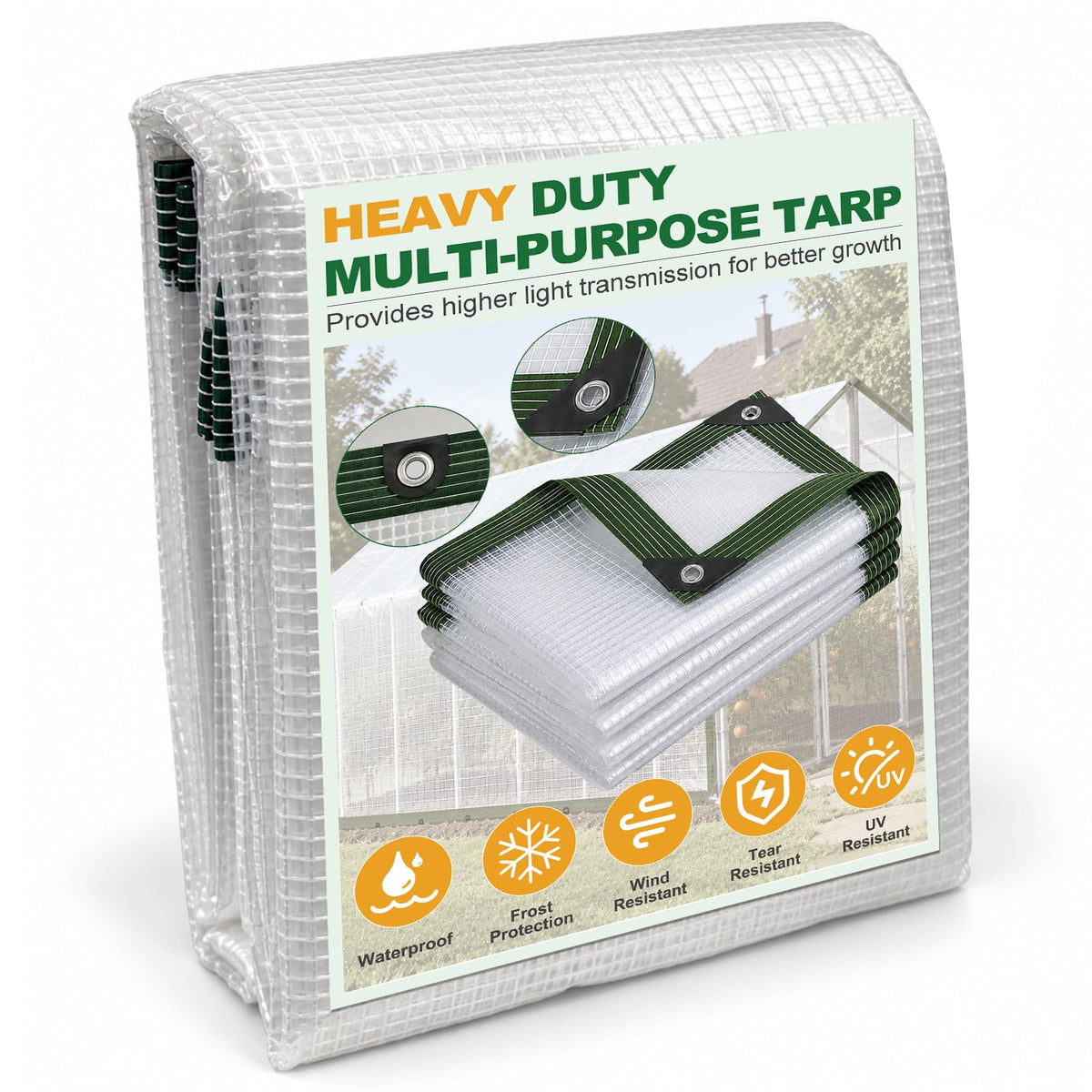 18 Mil Clear Tarps Heavy Duty Waterproof, 8x6FT Greenhouse Cover - Image 1