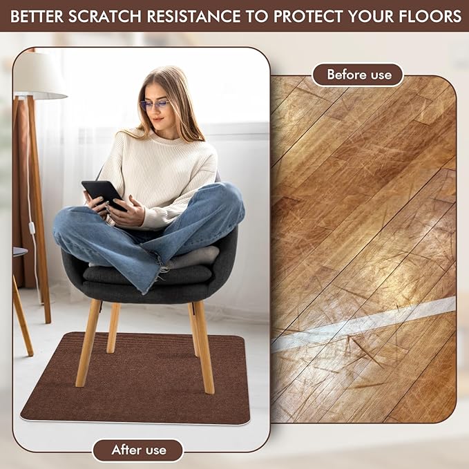 Recliner Pads for Hardwood Floors Non Skid, 35"x35" Furniture Pads Floor Mats for Carpet, Anti Slide Office Chair Mat for Floor Protector, Chairs Recliner Rug Non Slip Recliner Grippers (2 Pack-Brown
