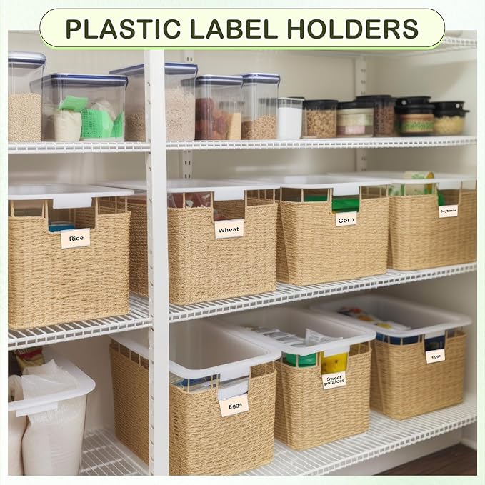Tatuo 100 Pcs Reusable Plastic Wire Shelf Label Holders, Price Card Sign for Pantry Retail Supermarket Merchandise Shopping Mall Shop Ticket Display Holder Clip on Design, 2.36" L x 1.65" H (Clear)