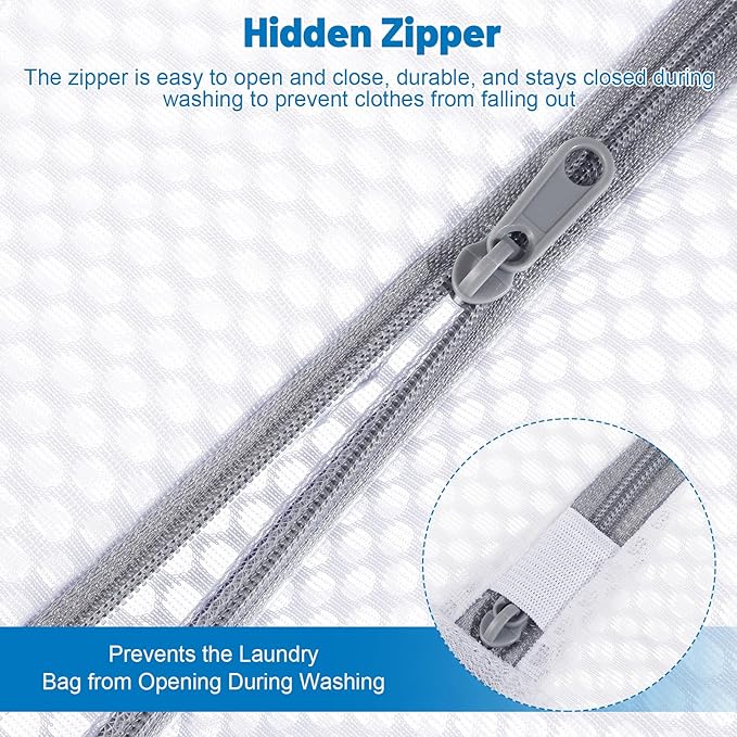 4 PCS Durable Honeycomb Mesh Laundry Bags for Delicates with Zipper, 16" x 20"+20" x 24" Reusable Laundry Bag Mesh Wash Bags for Washing Machine for Clothes, Shoes, Socks, Bra (2L + 2XL, White)