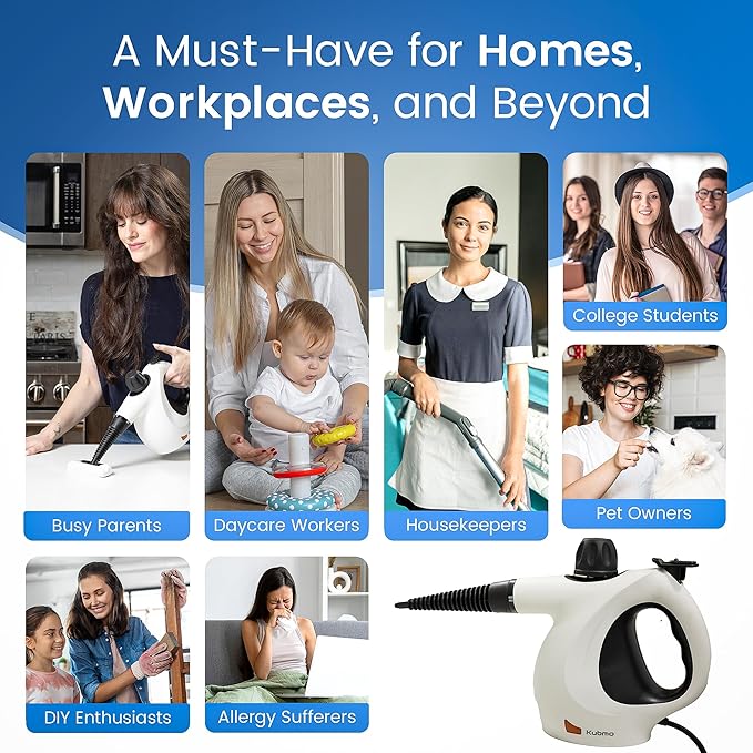 Handheld Multi-Surface Pressurized Steam Cleaner with 11 pcs Accessories, 15.2oz Tank Multi-Purpose Steamer for Home Use, Natural Steamer for Cleaning Tile, Floor, Bathroom, Window, Upholstery, Grease