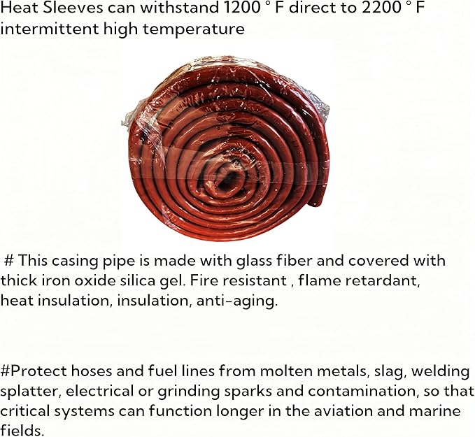 1/4"(6mm) ID Heat Shielded Fire Thermo Armor Fire Sleeve Silicone Coated Fiberglass for Automotive Hose Lines & Electrical Wiring Red, 5 feet