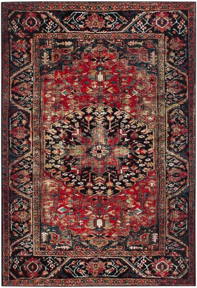 SAFAVIEH Vintage Hamadan Collection Area Rug - 6'7" Square, Red & Multi, Oriental Traditional Persian Design, Non-Shedding & Easy Care, Ideal for High Traffic Areas in Living Room, Bedroom (VTH215A)