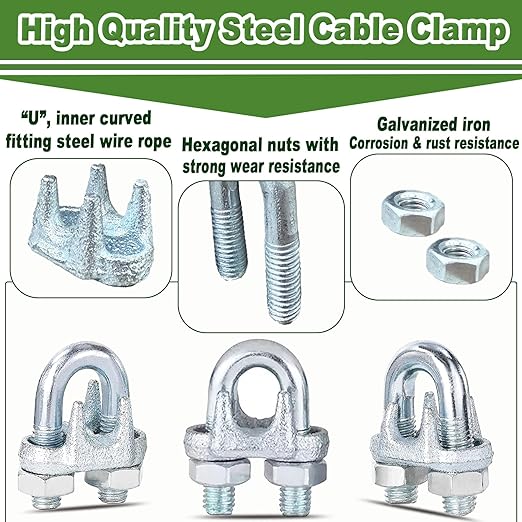 200PCS M5 Heavy Duty Wire Rope Clamps, 3/16-Inch Zinc Plated Wire Cable Clamps for Secure Connections – Boat, Tent, Clothesline, Rigging & More