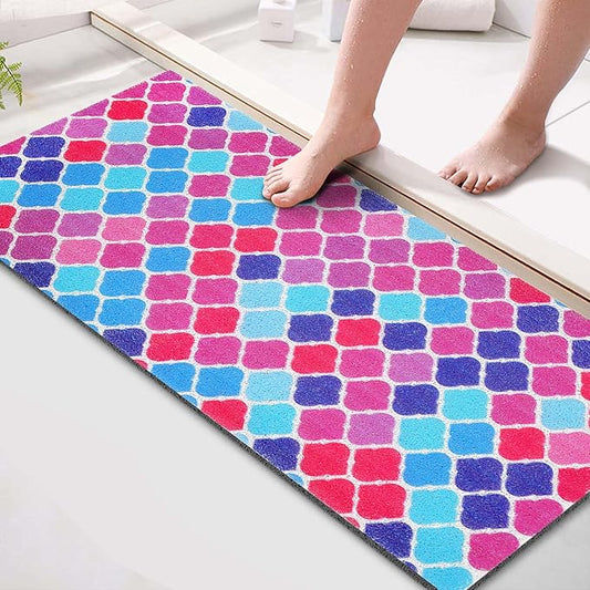godehone Shower Mats Non Slip Without Suction Cups, PVC Loofah Bathroom Mats, Loofah Mats for Shower and Bathroom, Quick Drying, 15.7× 36 Inch, Colorful Geometric