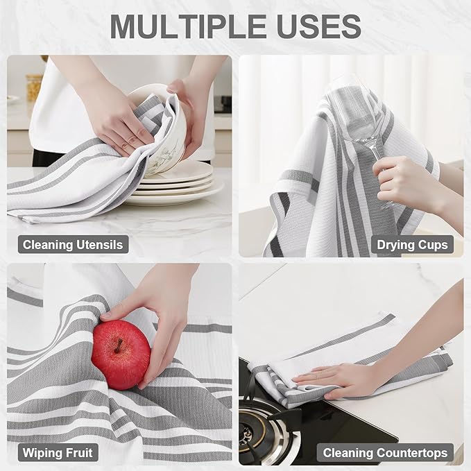 Homaxy Microfiber Kitchen Towels and Dishcloths Set, 12 Pack, 28 x 16 Inch & 12 x 12 Inch Quick Drying Rags for Washing Dishes and Premium Kitchen Towels 18”x 28”, 6 Pack, Grey