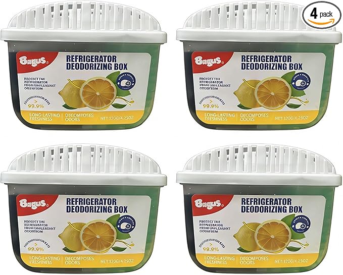 Bagus Gel Refrigerator Deodorizer – Long-Lasting Fridge Odor Eliminator, Lemon & Green Tea Scent, 120g*4 Pack, Compact & Effective Air Freshener for Refrigerators & Freezers, Decomposes Odors