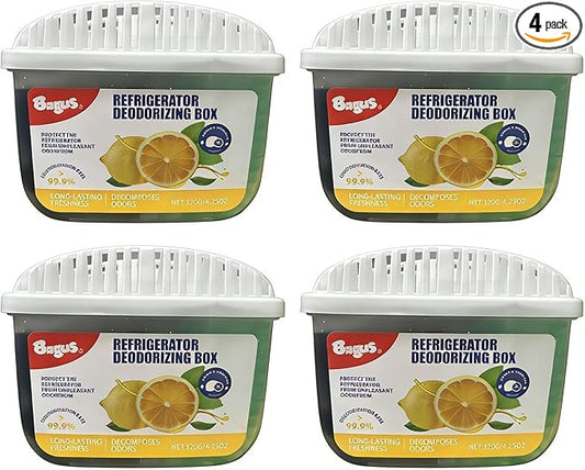 Bagus Gel Refrigerator Deodorizer – Long-Lasting Fridge Odor Eliminator, Lemon & Green Tea Scent, 120g*4 Pack, Compact & Effective Air Freshener for Refrigerators & Freezers, Decomposes Odors