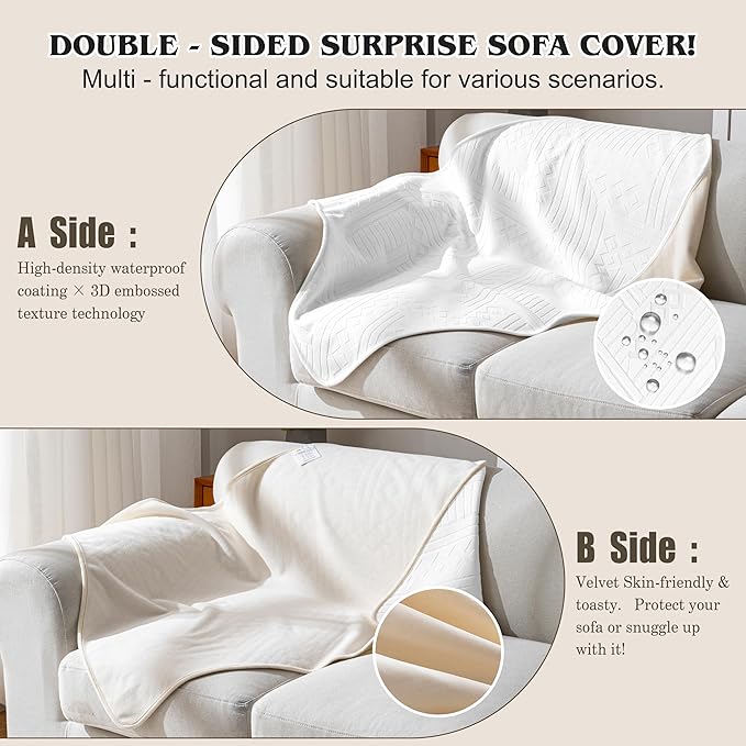 Waterproof Recliner Chair Cover - Washable Double-Sided Velvet and Pattern Reversible Cover for Couch, Bed, Car and Sofa Protection for Dogs (30x40in/White）
