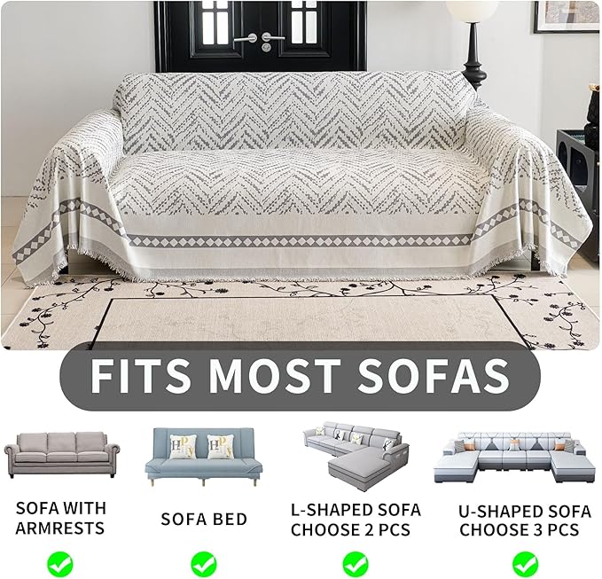 HAOMAIJIA Non Slip Couch Cover Sofa Covers for 3 Cushion Couch Washable sectional Couch Covers for Dogs pet Furniture Protector Couch Cover Blanket for Living Room (MR-Grey, 91"x134")