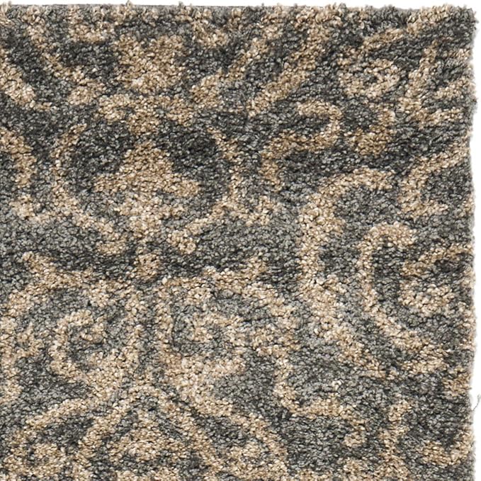 SAFAVIEH Florida Shag Collection Runner Rug - 2'3" x 9', Grey & Beige, Damask Design, Non-Shedding & Easy Care, 1.2-inch Thick Ideal for High Traffic Areas in Living Room, Bedroom (SG462-8013)