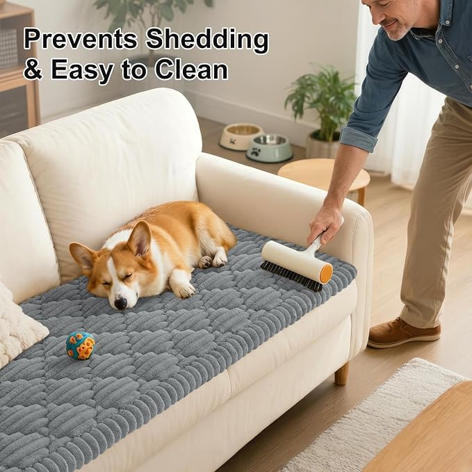 Smiry Pet Couch Cover for Dogs Washable, Non-Slip Fuzzy Couch Covers for 3 Cushion Sofa Pet Friendly, Soft Thick Furniture Protector Sofa Slipcover Mat for Dogs (Grey, 27.6" x 59")