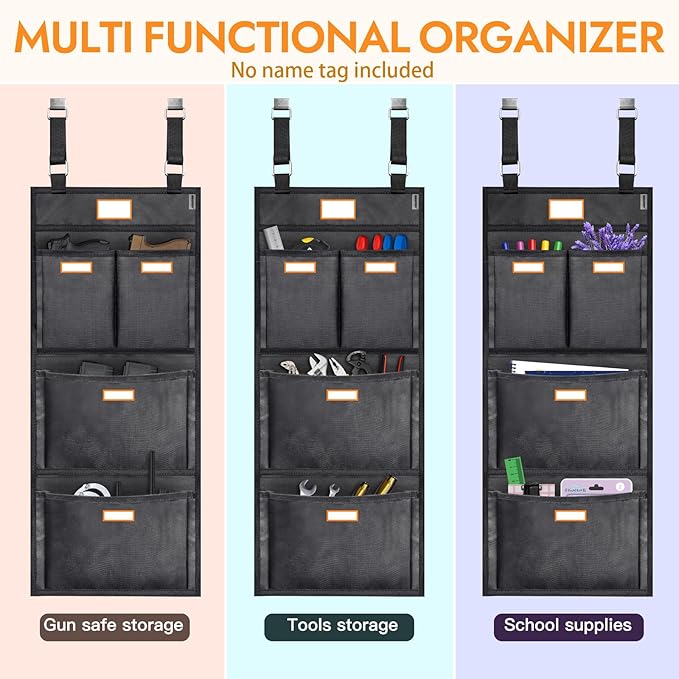 Gun Safe Door Organizer - 4 Large Pockets for Easy Storage | Locker Hanging Organizer for Gun Cabinet, Police Locker, Gym & Closet | Quick Installation, Durable 1680 Oxford Cloth