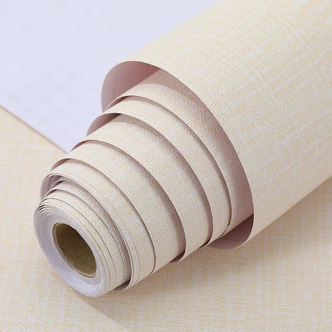 Peel and Stick Wallpaper Beige Grass Cloth Wall Paper - 15.7 x 500 Inch Self Adhesive Wallpaper Peel and Stick, Easy to Paste Wall Contact Paper for Stand Liner, Table and Door Makeover Decor