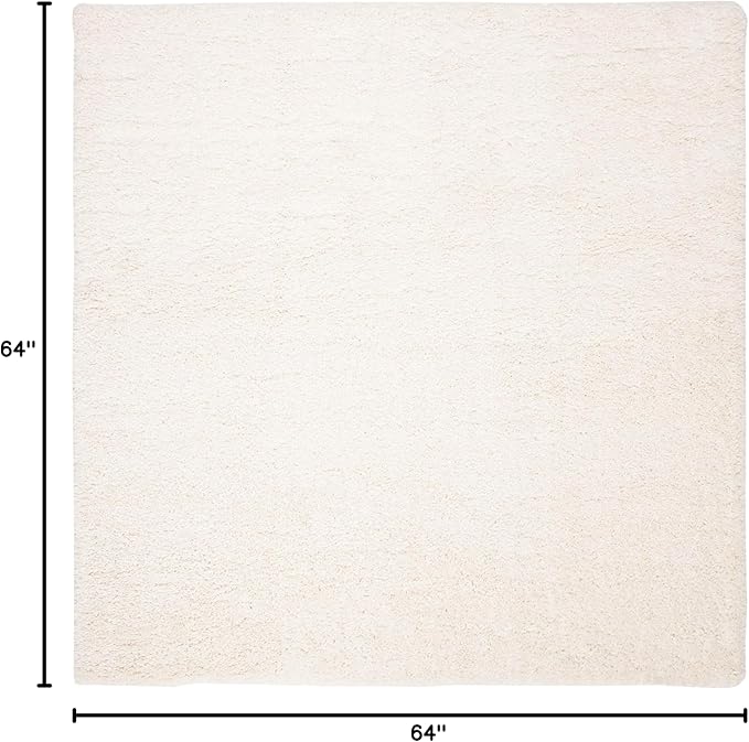 SAFAVIEH Fontana Shag Collection Area Rug - 5'3" Square, Ivory, Solid Design, Non-Shedding & Easy Care, 2-inch Thick Ideal for High Traffic Areas in Living Room, Bedroom (FNT800A)