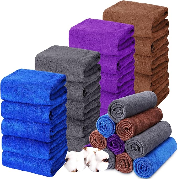 Newwiee 20 Pack Bulk Bath Towels Set, Large Quick Dry Bath Towels 55" x 28" for Spa, Gym, Salon, Hotel and Rental Use(Dark Blue, Coffee, Dark Purple, Gray)