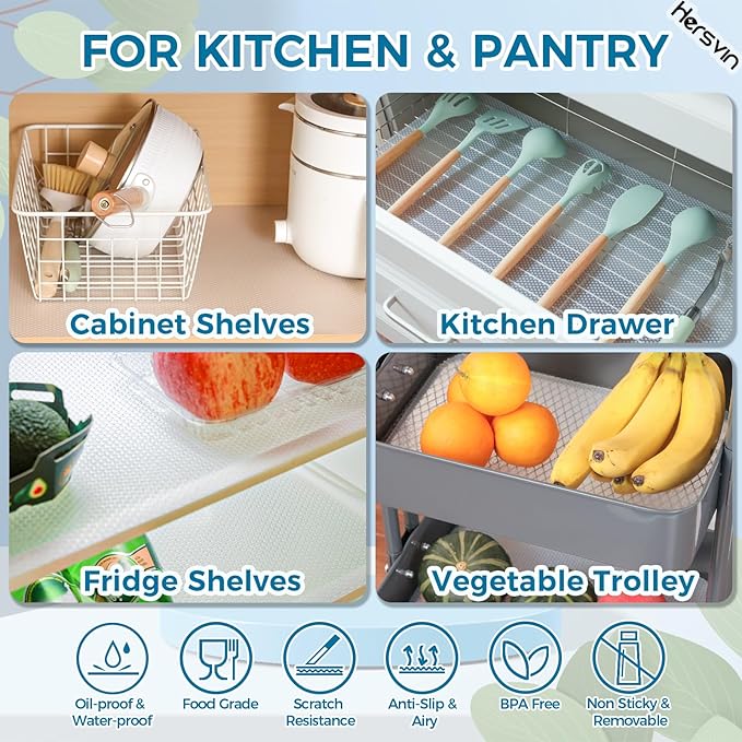Hersvin Shelf Liners, 18in x 20ft Kitchen Drawer Mats, Non-Adhesive EVA Cupboard Protector, Cabinet Lining, Refrigerator Liner (Clear Dot)