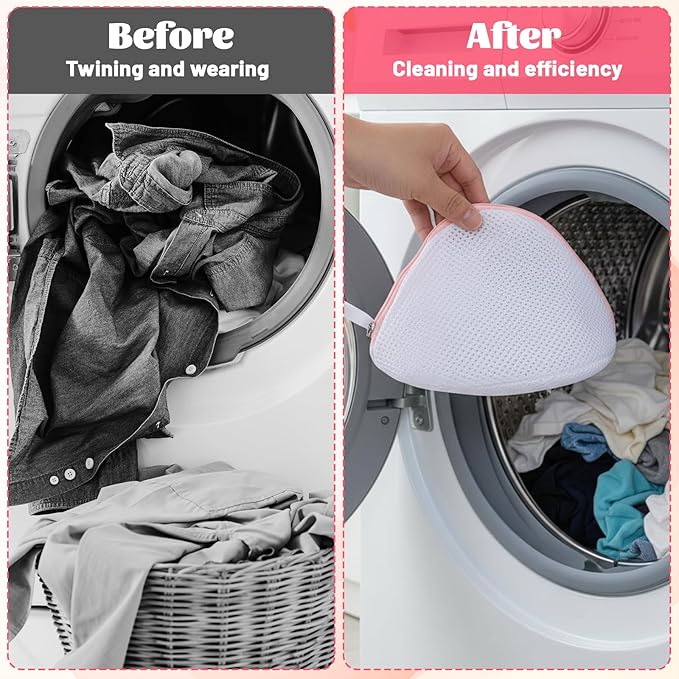 3 Pcs Bra Washing Bags for Laundry, Mesh Bra Laundry Bag with Zipper, Women Lingerie bags for Washing Delicates, Underwear Bag for Socks, Tights (White and Pink)