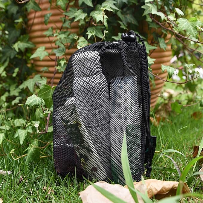 iBasingo 10pcs/lot Black Mesh Bag Nylon Sack Durable Drawstring Net Bag Small Travel Sleeping Bag Stuff Sack Mesh Storage Ditty Bag for Cosmetics Shower Gels Bottle Pot Tennis Golf Ball Tools BVP03
