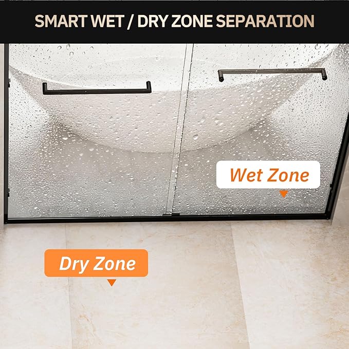 Shower Door 56-60" W x 72" H Semi-Frameless Double Sliding Bathroom Glass Shower Doors for Walk-in Shower with 1/4 inch Clear Tempered Glass, Matte Black