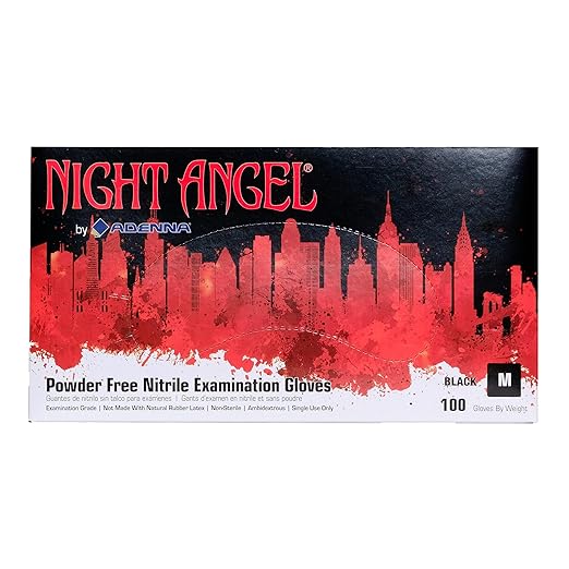 Adenna Night Angel 4 mil Nitrile Powder Free Exam Gloves (Black, Medium) Box of 100