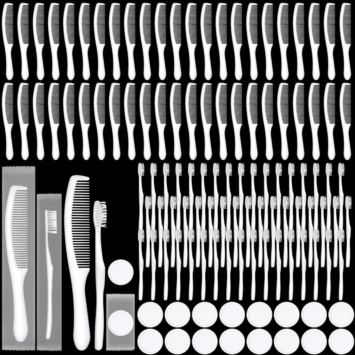 Hushee 300 Pcs Disposable Toothbrush Comb Towel Set - Image 1