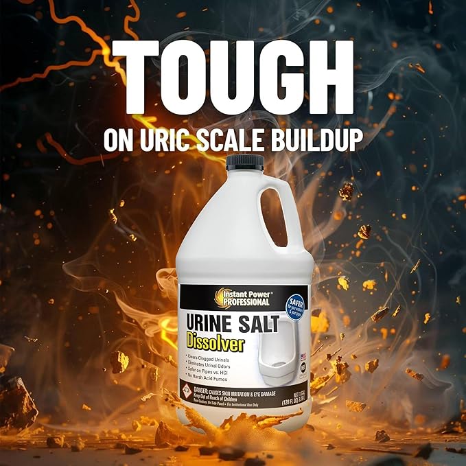 Instant Power Professional Urinal Salt Remover - Helps with Uric Salt Buildup, Dissolves Urine Salt, Urinal Drain Cleaner for Regular and Waterless Urinals, Safe on all Toilet Pipes - 1 Gallon