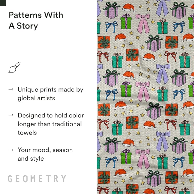 GEOMETRY Christmas Kitchen Towels - Quick Dry Microfiber Cloth Dish Towels for Kitchen Drying - Premium Quick Dry Towel (Wrapped Up, 1 Pack)