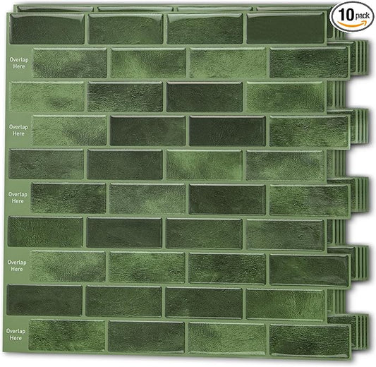 Art3d 10-Sheet Kitchen Backsplash Tiles Peel and Stick, Self Adhesive Wall Tile Sticker for Kitchen Island Bathroom Laundry Room RV Renter 12" x 12" - Jade Green