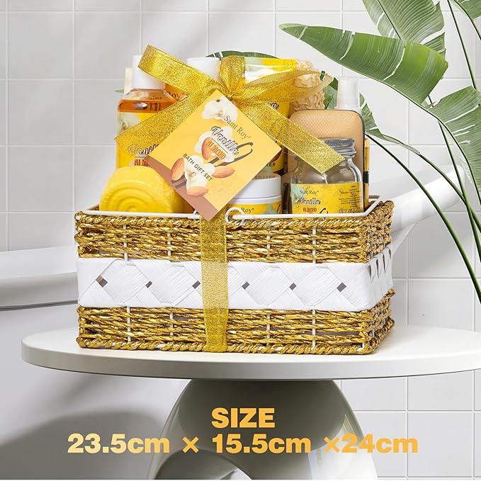 Large basket 25 pcs for Women & Men Gifts, Vanilla Honey & Almond Bath & Body Gift Basket, Face Skin Care Kit, Home Spa Gift Set, Self-Care Kit, Necklace, Birthday, Christmas, Mother Day, Anniversary