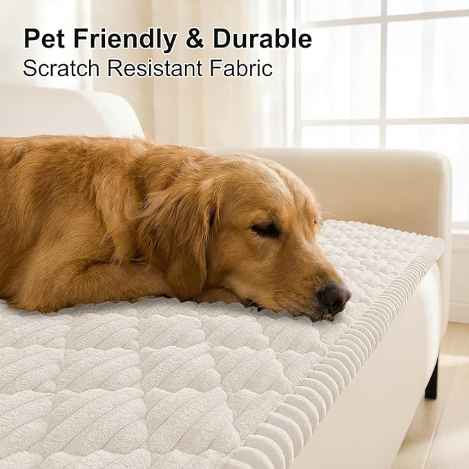 Smiry Pet Couch Cover for Dogs Washable, Non-Slip Fuzzy Couch Covers for 3 Cushion Sofa Pet Friendly, Soft Thick Furniture Protector Sofa Slipcover Mat for Dogs (White, 27.6" x 47")