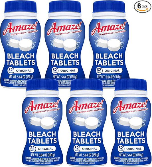 AMAZE Ultra Concentrated Bleach Tablets [6 bottles] - Original Scent - for Laundry, Toilet, and Multipurpose Home Cleaning. No Splash Liquid Bleach Alternative