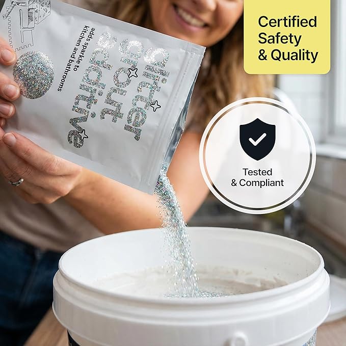 Hemway Gold Silver Glitter Grout Additive 100g Metallic Flakes for Adding Sparkle to Kitchen & Bathroom Tiles | Enhance Your Indoor Grouting Projects with a Durable Sparkly Effect