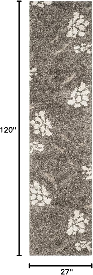 SAFAVIEH Florida Shag Collection Runner Rug - 2'3" x 10', Smoke & Beige, Floral Design, Non-Shedding & Easy Care, 1.2-inch Thick Ideal for High Traffic Areas in Living Room, Bedroom (SG464-7913)
