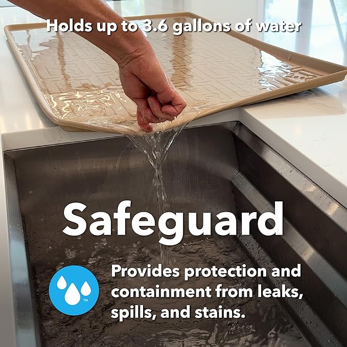 XTREME MATS Waterproof Undersink Mat (Beige 40" 1/4 x 19 1/4) Cabinet Base Liner for Bathroom Vanity Cabinets Catches Leaks Prevents Damage Flexible Driptray